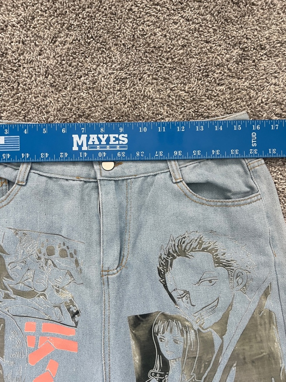 Harajuku Anime Graphic Jeans Y2K Baggy Streetwear Denim Pants Wide Leg Size 2XL - Picture 7 of 10
